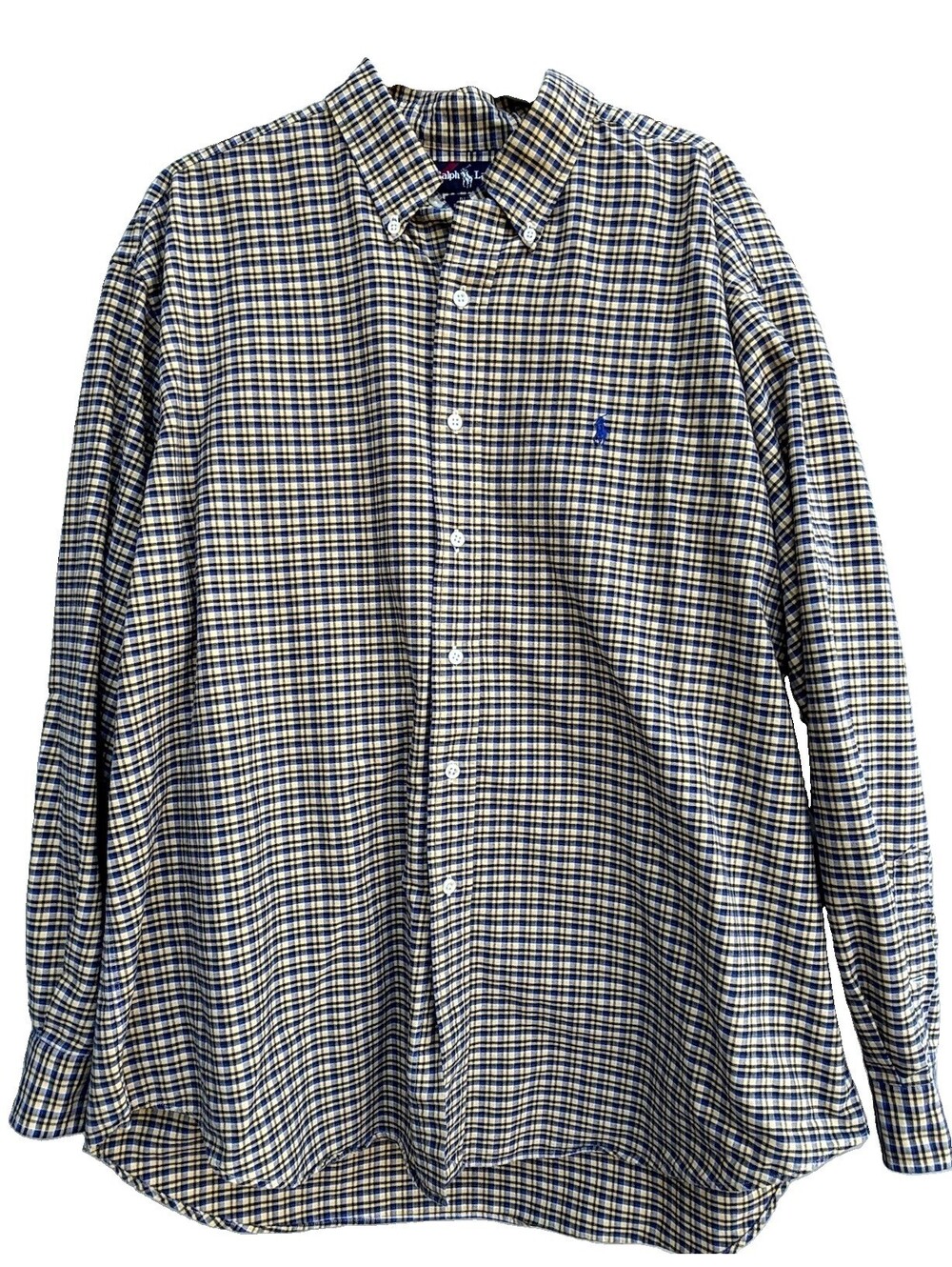 Ralph Lauren Shirt Mens XL Blake Navy Yellow Plaid Long Sleeve Button Down Pony